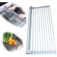 Amazon Hot Sale Stainless Steel Silicone Collapsible Organizer Drainer Rack Kitchen Over Sink Roll Up Dish Drying Rack